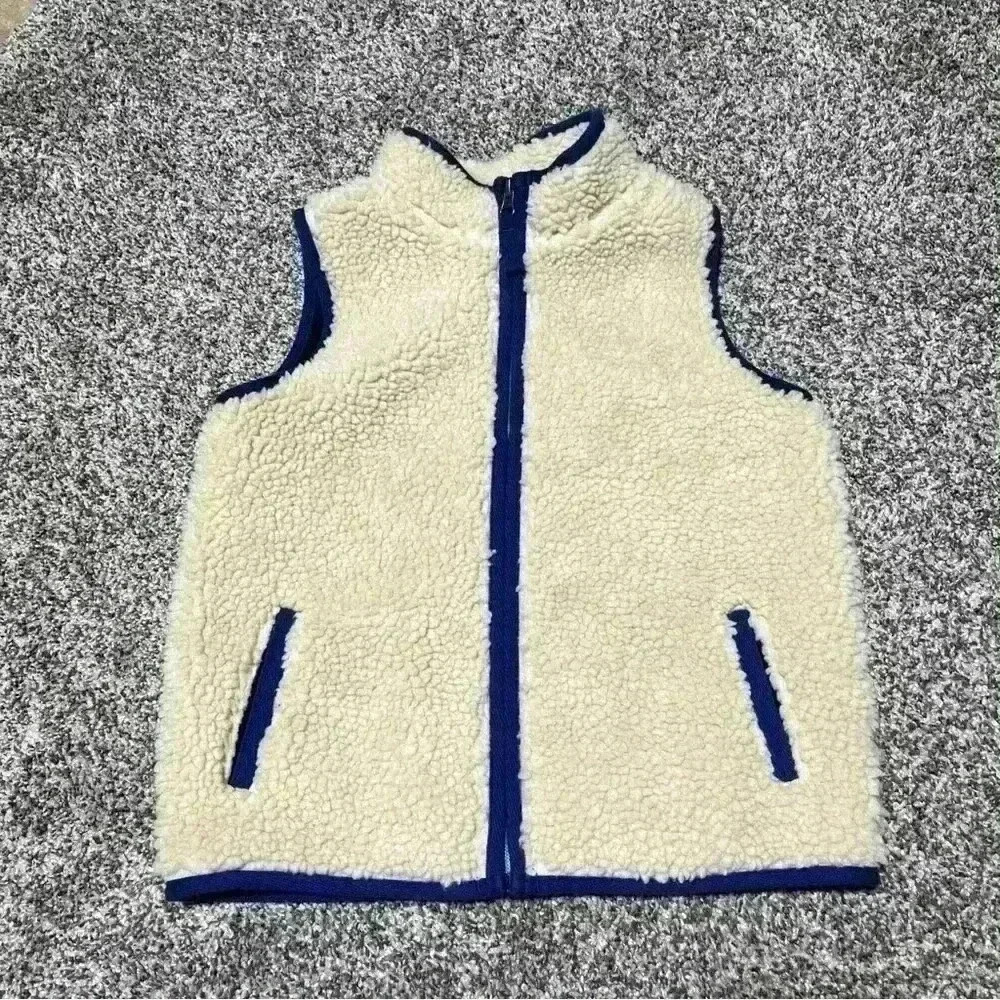 Duluth Trading Childs Sherpa Vest Unisex Sz 6 Off White/cream And Blue